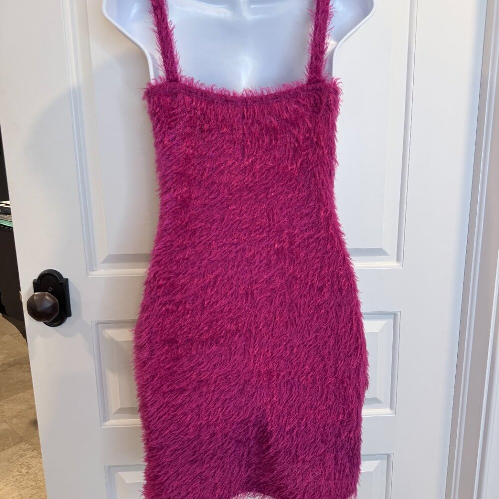 CEFIAN Fuchsia Fuzzy Eyelash Knit Bodycon Mini Dress Size L - Picture 8 of 15